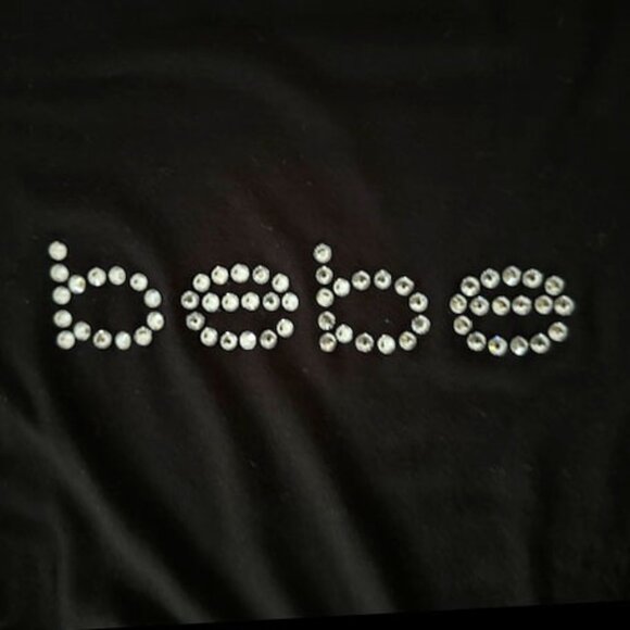 Bebe black jersey 3/4 sleeve top with BeBe rhinestones—Junior SZ Medium - Picture 2 of 5
